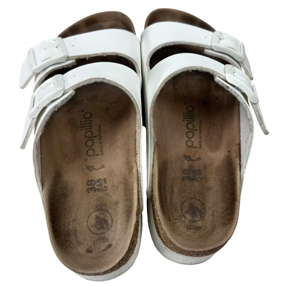 Papillio Birkenstock Arizona Platform Sandals Womens 38 7-7.5 White Vegan‎ Slide